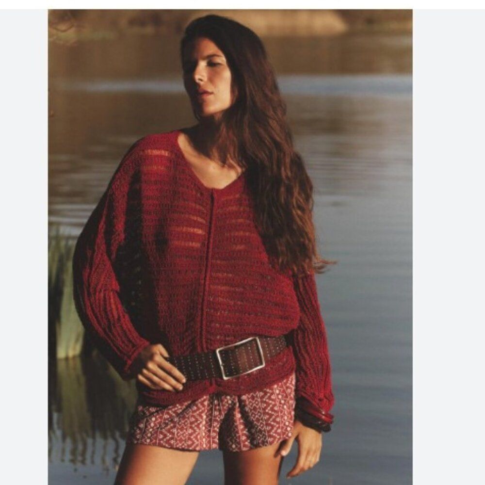 Zara Womens Sweater Large Rusty Red Open Knit Pullover Long Sleeve 5802/021 NWOT
